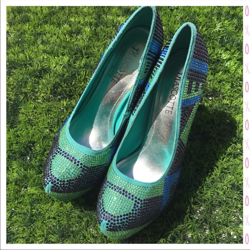 Blue & Green Stoned Heels